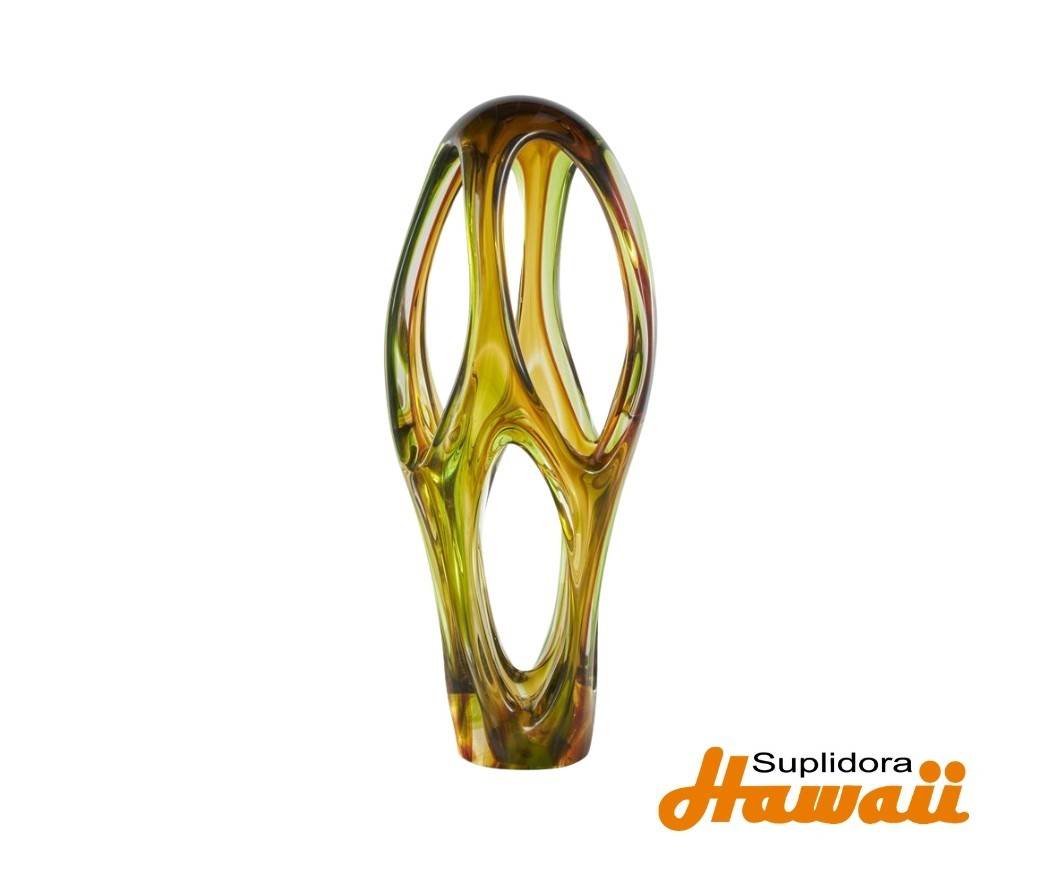 ESCULTURA ABSTRACTA DCRISTAL a13183 NARANJA CDETALLE VERDE 6W 21H