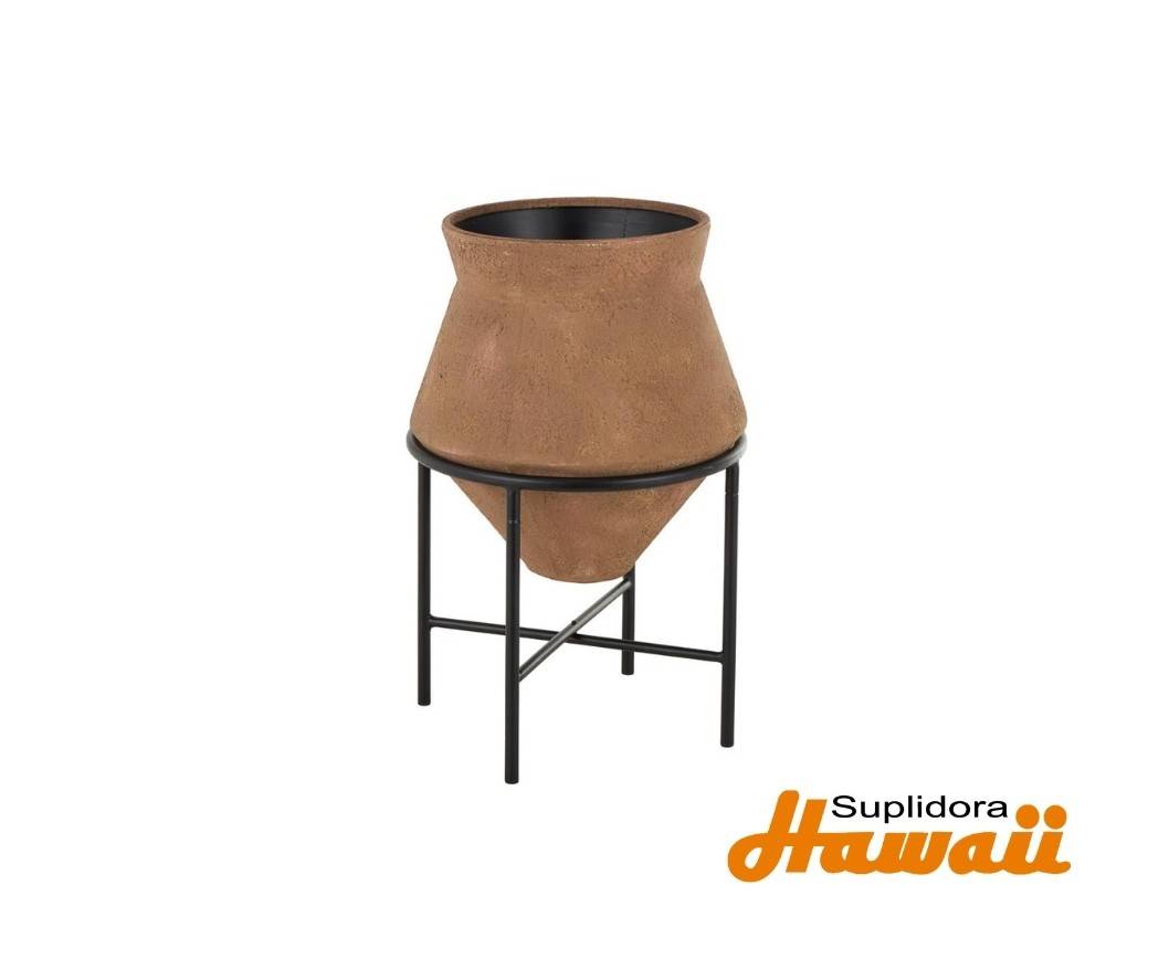 MACETERO ANCHO DE METAL MARRON 17458 CBASE NEGRA 16W 25H