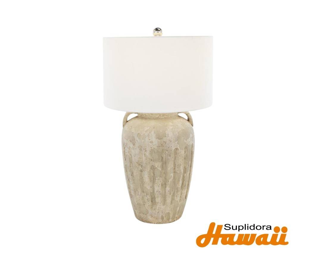 LAMPARA DMESA ESTILO ANTIGUO 14228 EN CERAMICA CREMA 16W 29H