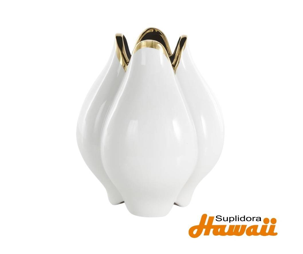 JARRON TULIPAN BLANCO CDORDE 14091 DORADO EN CERAMICA 9W 11H