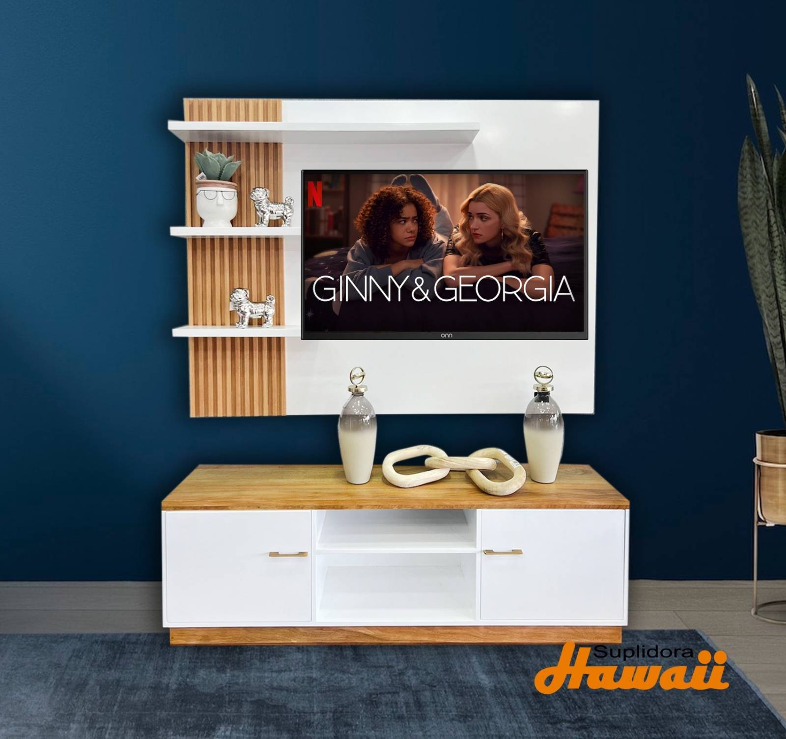 MUEBLE PARA TV BLANCO CNATURAL 72 2PUERTAS CON RESPALDO