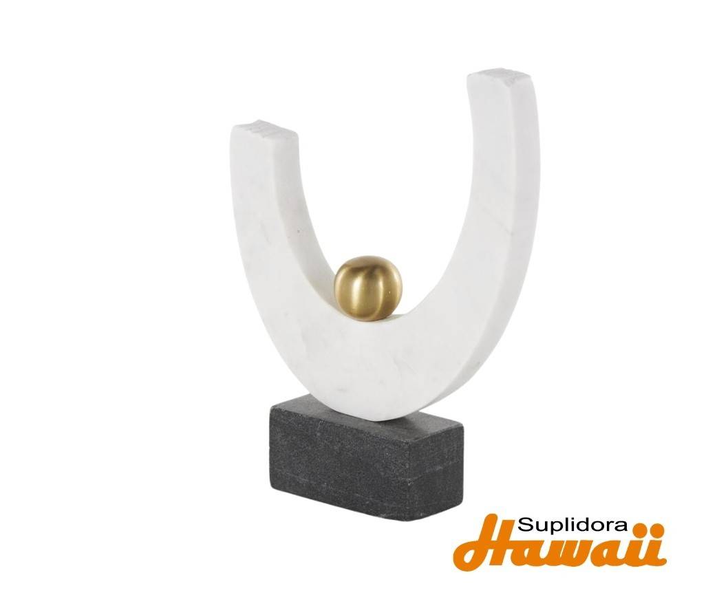 ESCULTURA ABSTRACTA DMARMOL BLC 15142 EN FEMICIRCULO CURVO DORADO 8W 10H