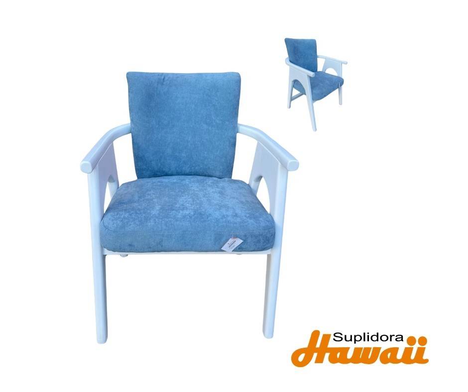 BUTACA ESCALERA MADERA BLANCA TAPIZ AZUL PM