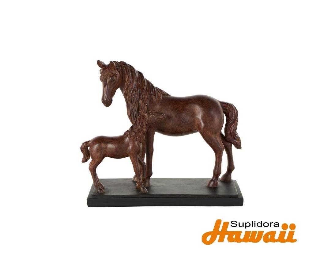 ESCULTURA DE CABALLO Y POTRILLO 15951 MARRON CBASE NEGRA 15W 13H