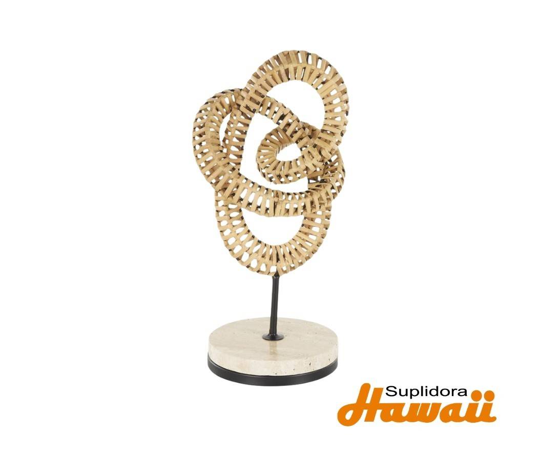 ESCULTURA D BUCLES EN RATTAN 13399 CBASE EN MARMOL BLANCO 6W 14H