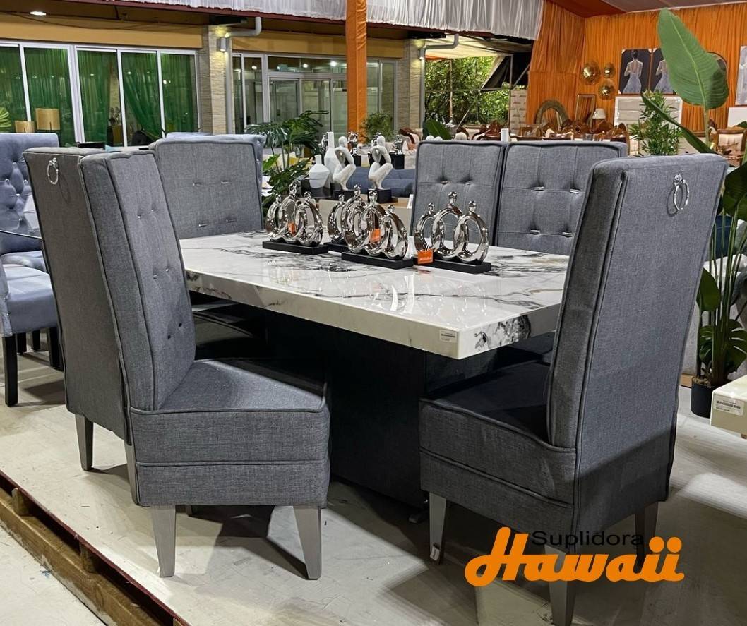 COMEDOR MIAMI 6S TAPIZGRIS OSCURO TMADERA IMITACION MARMOL