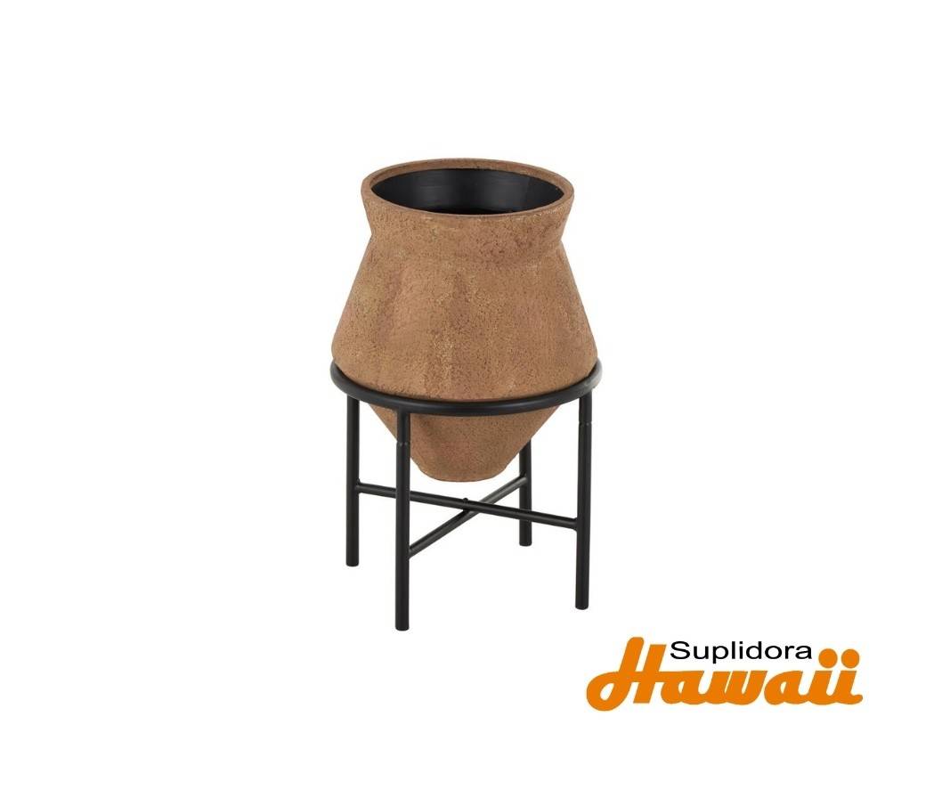 MACETERO ANCHO EN METAL MARRON 17459 CON BASE NEGRA 13W 20W