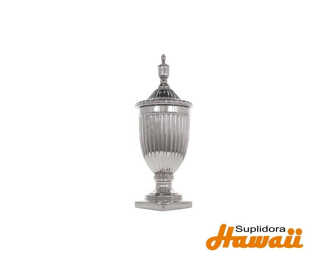 JARRON DECORATIVO CON RANURAS 90689 Y PATA DE CERAMICA PLATEADA 10W 25H