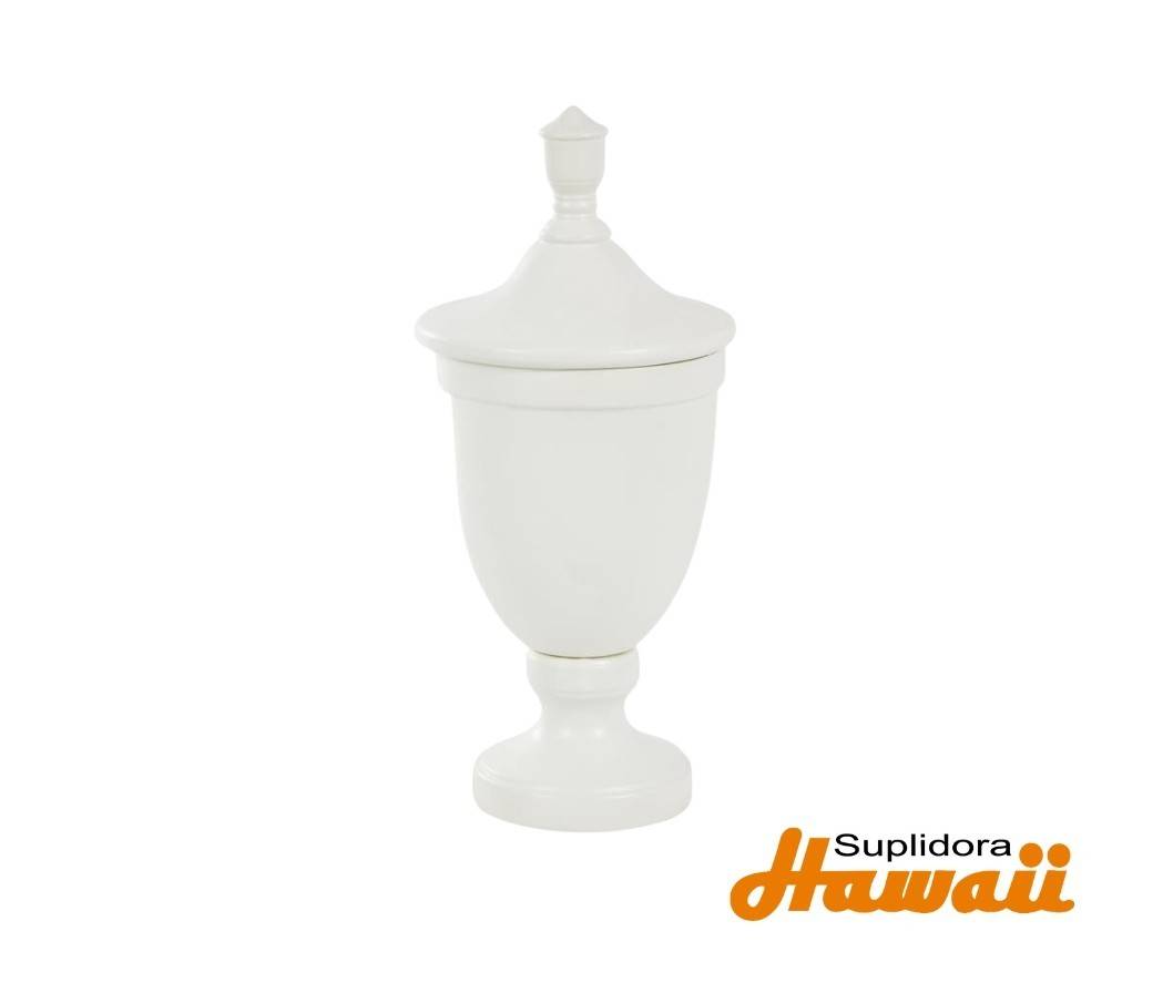 JARRON BLANCO CFORMA DE URNA 14093 ACANALADA EN CERAMICA CON TAPA 10W 22H