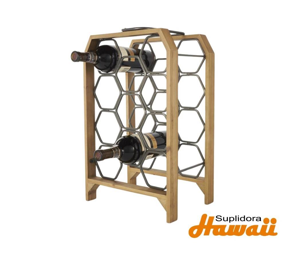 BOTELLERO GEOMETRICO EN MADERA 13648 NATURAL 12 W 20H