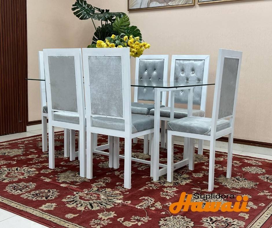 COMEDOR TAPIZADO BLANCO 6S TCRISTAL TAPIZGRIS RATON