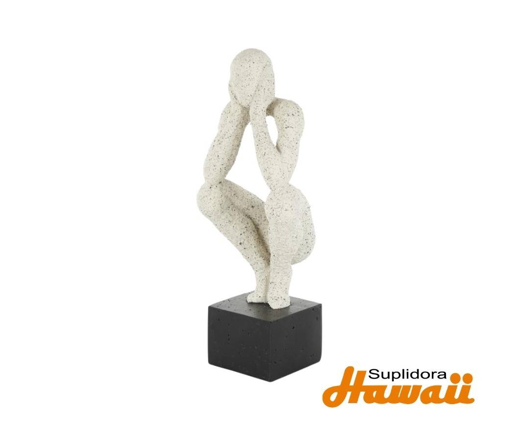 ESCULTURA ABSTRACTA EN POLIPIEDRA 13225 CREMA PERSONA AGACHADA BNEGRA 6W 16H