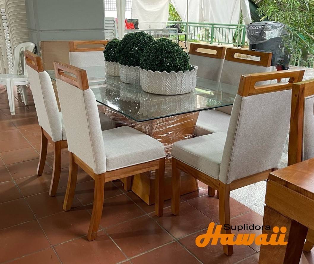 COMEDOR YENY NATURAL6S TCRISTAL TAPIZCREMA DR