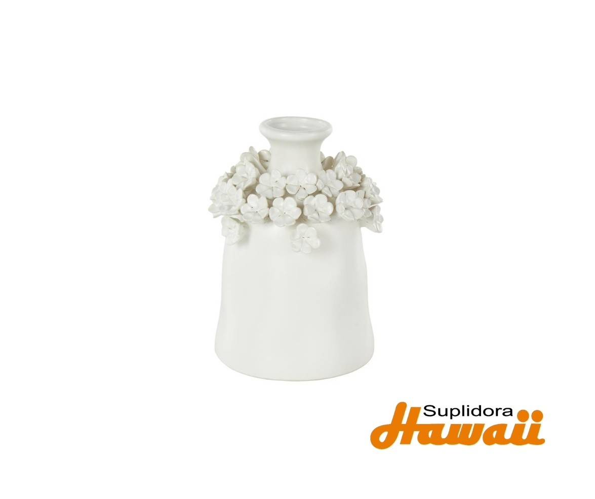 JARRON CON DISEnO FLORAL RDONDO 16094 EN CERAMICA BLANCA 7W 9H