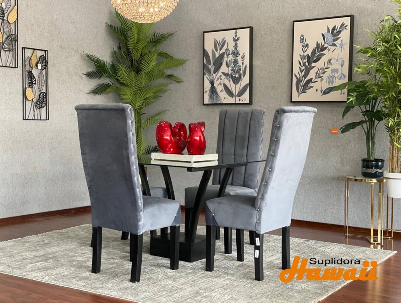 COMEDOR GENESIS TOPE DCRISTAL 4S GRIS CM