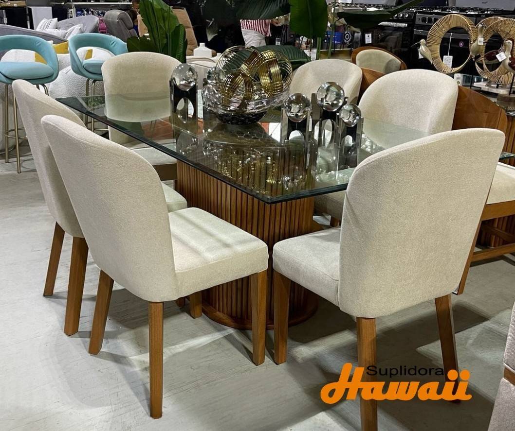 COMEDOR ZOE NATURAL 6S TCRISTAL TAPIZCREMA PM