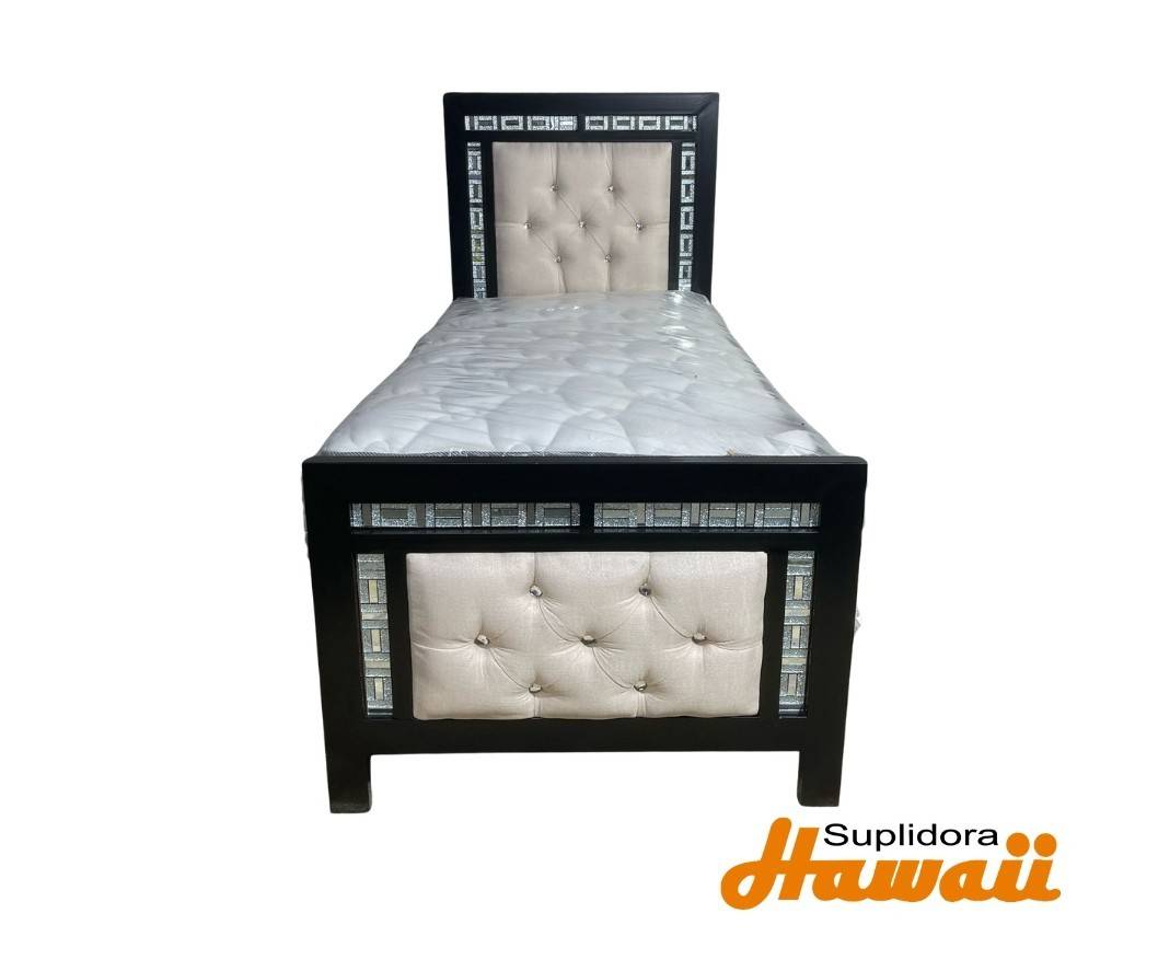 CAMA LESLIETAPIZADA NEGRA EN 39 TAPIZCREMA