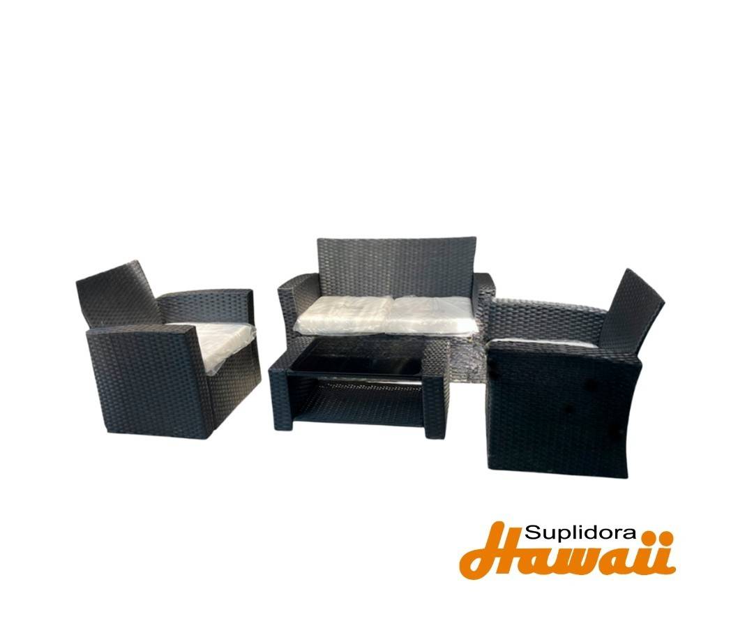 JUEGO DE TERRAZA 4PZAS NEGRO COJINES BLANCOS RTR