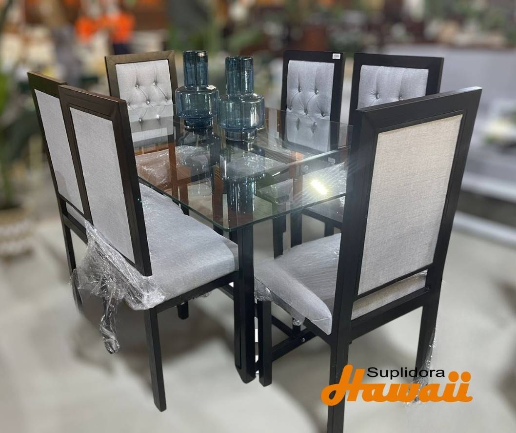 COMEDOR CONTEMPORANEO NEGRO 6S TAPIZGRIS