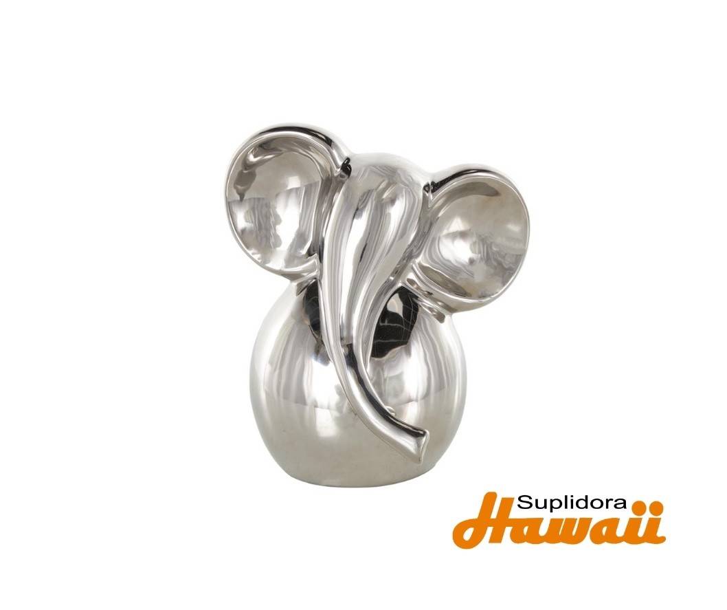 ESCULTURA ELEFANTE EN CERAMICA 16885 PLATEADA aBRILLANTE 9W 10H