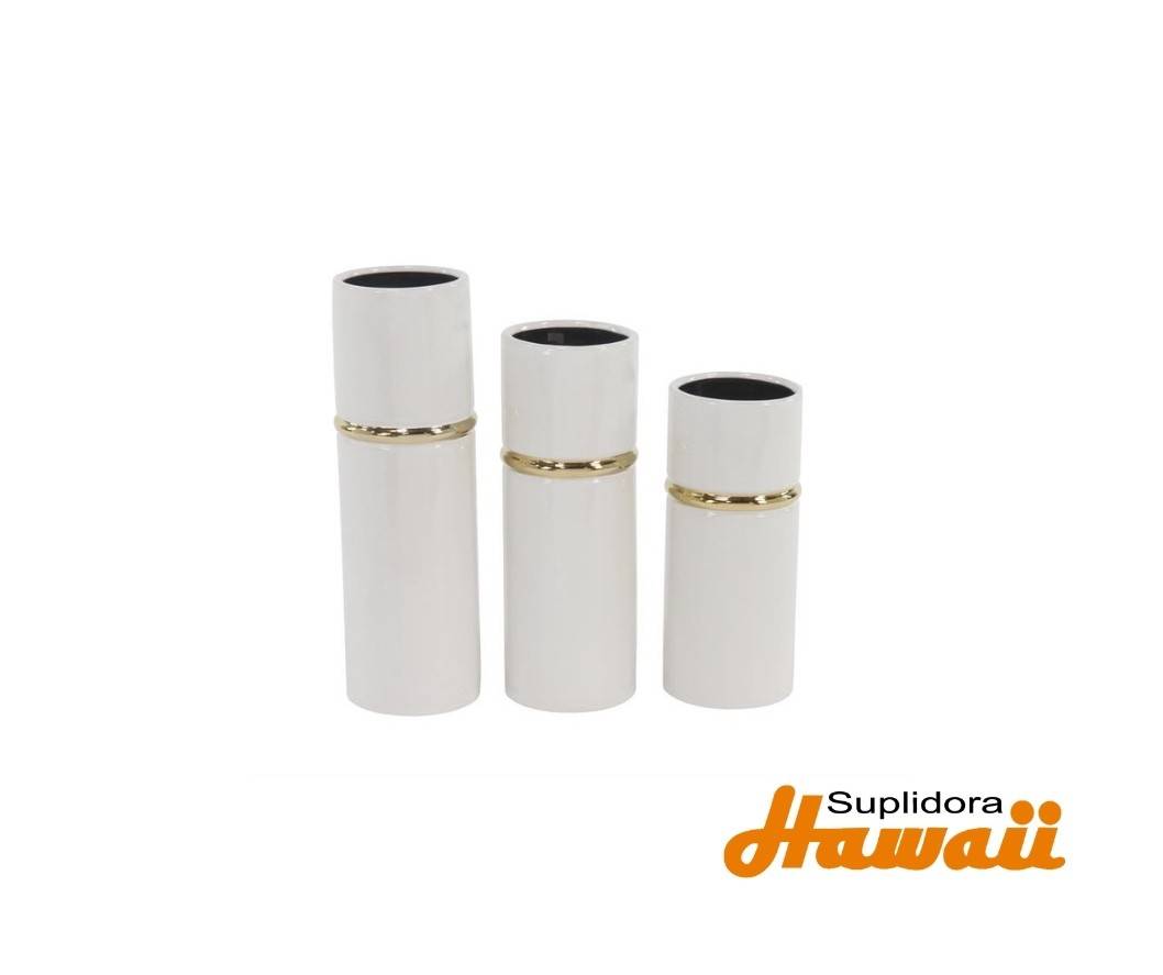 FLOREROS DE CERAMICA S3 BLANCA 60797 CON DETALLE DORADO 12 14 16H