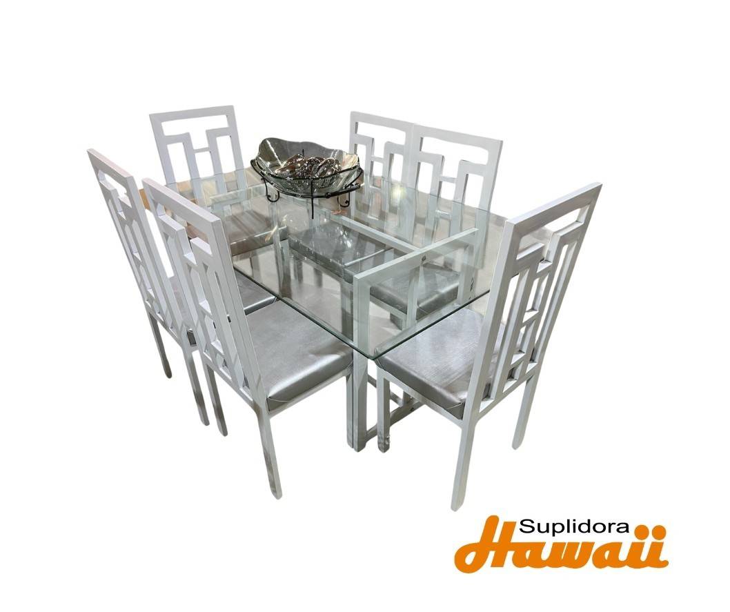 COMEDOR YOSLENNY BLANCO TAPIZADO 6S TCRISTAL TAPIZGRIS ACUERDO