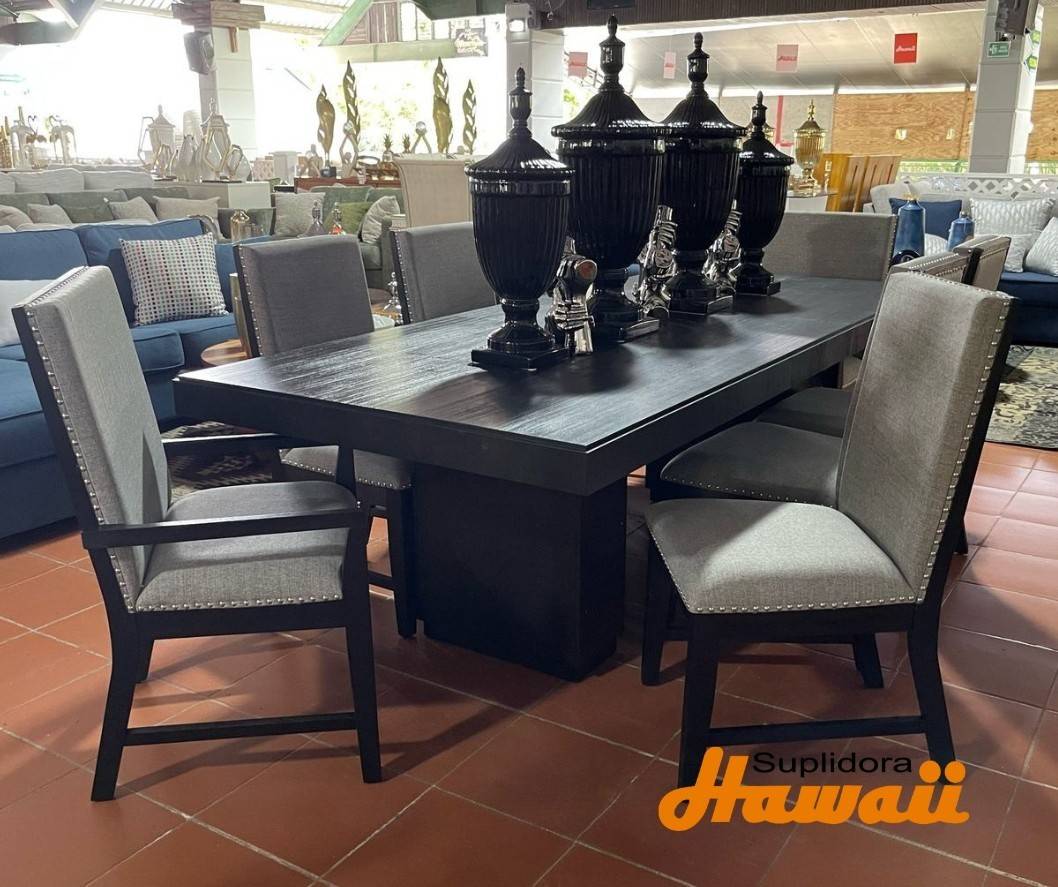 COMEDOR DONAVAN 8STMADERA TAPIZNEGRO LN