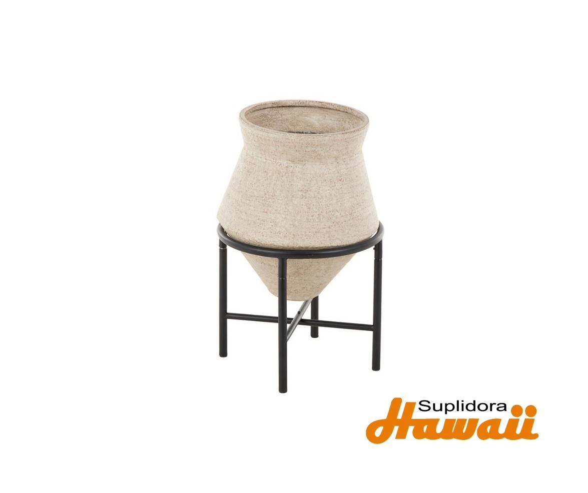 JARRON ANCHO DE METAL CREMA 16728 CSOPORTE ALTO EN METAL NEGRO 13W 20H