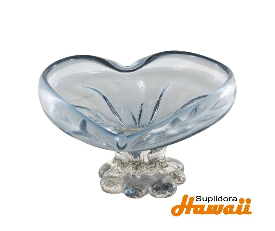 CUENCO DE VIDRIO AZUL 13186 aCFORMA DCORAZON aCBASE FESTONEADA 11W 6H 
