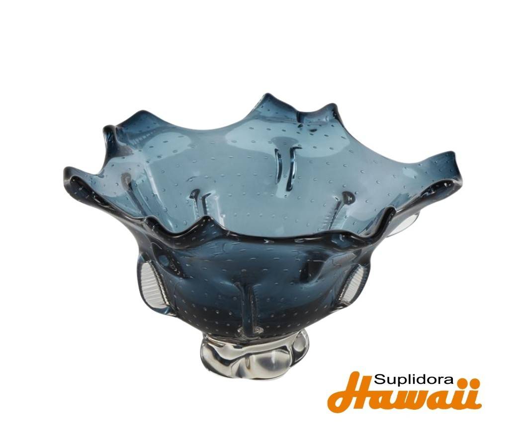 CUENCO DCRISTAL AZUL OSCURO 13175 CFORMA D TULIPAN Y TEXTURA 13W 8H