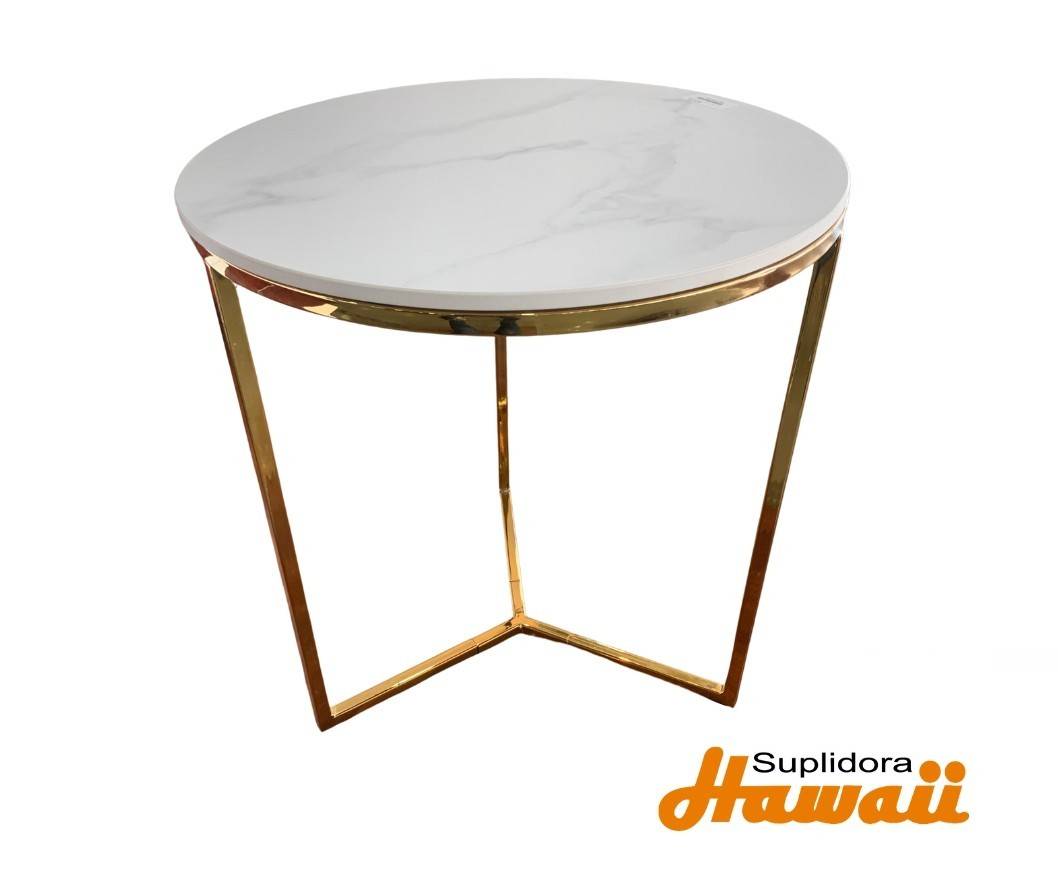 MESA LATERAL DORADO CROMADO 21B01-PEQ-D EN METAL TPIEDRA BLCA DISENO MARMOL