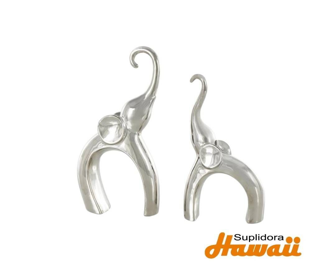 ELEFANTES CON ARCO S2 RECORTADO 15270 EN CERAMICA PLATEADA a11 9 6 H