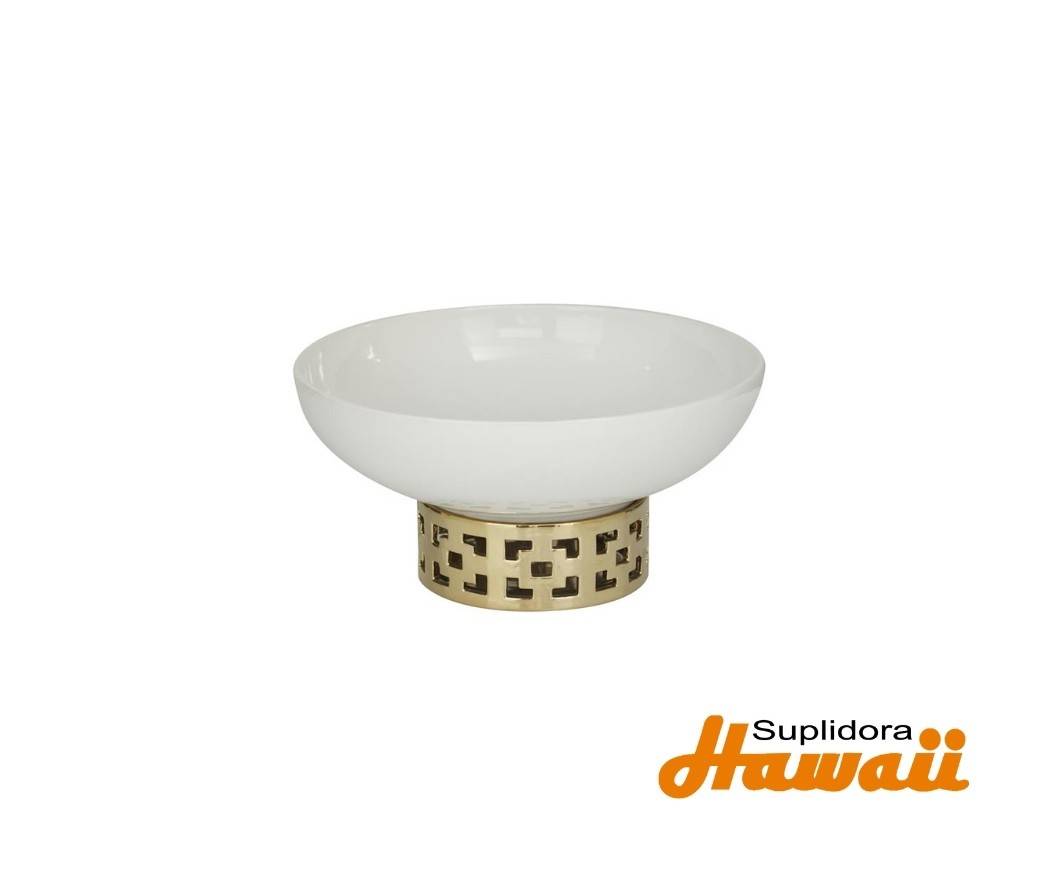 CUENCO REDONDO DE CERAMICA BLANCA 73768 CON BASE DORADA 11W 7H