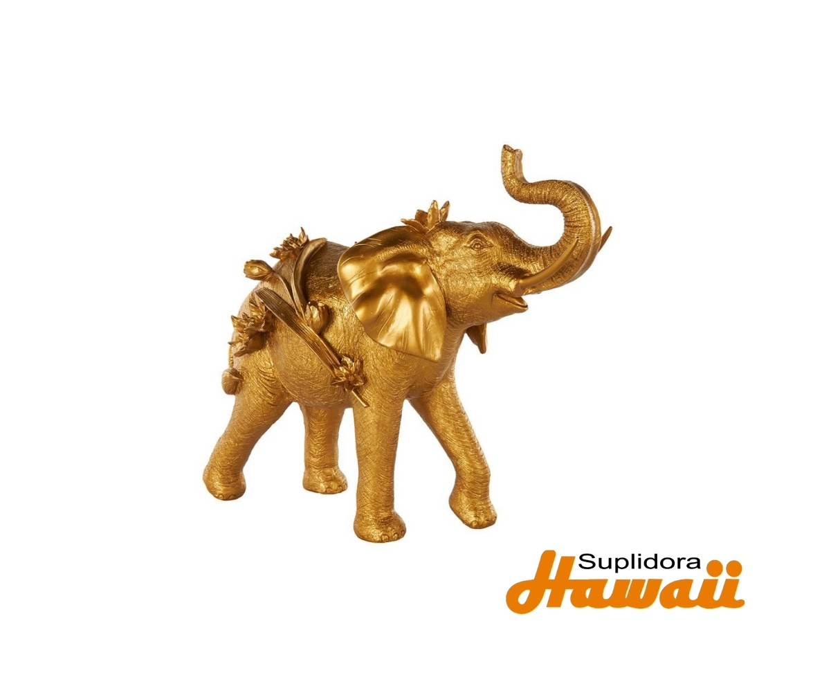 ESCULTURA ELEFANTE DORADO 16050 EN RESINA 22W 19H