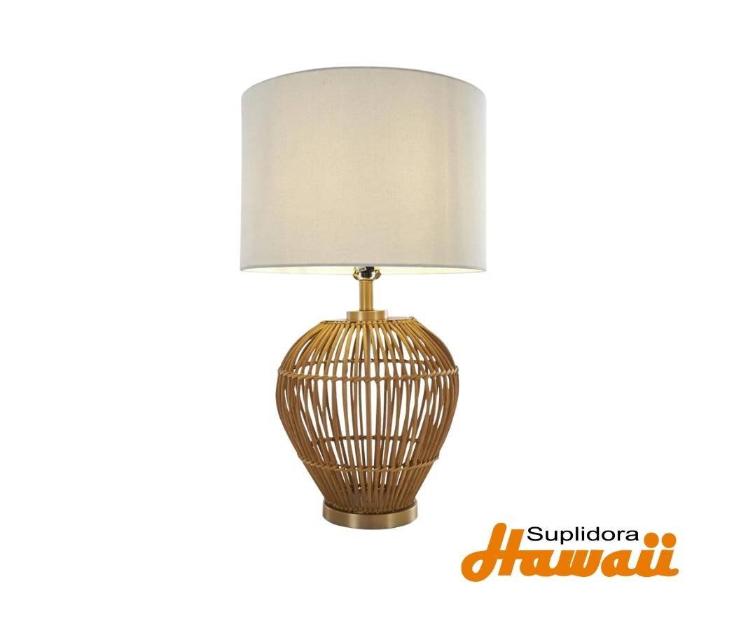LAMPRA DMESA TEJIDA RATTAN 13839 CDETALLE DORADO 16W 28H