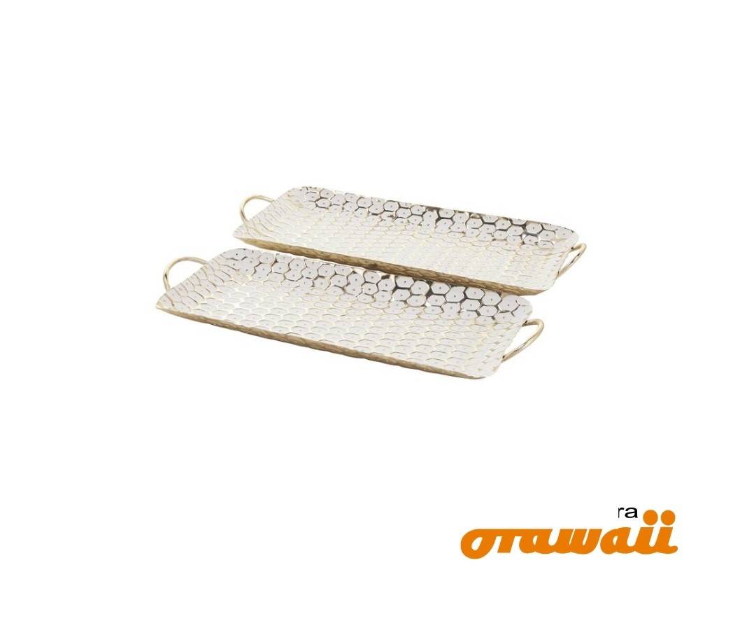 BANDEJA DECORATIVA S2 DE METAL 46591 DORADO CON BLANCO 19 19W