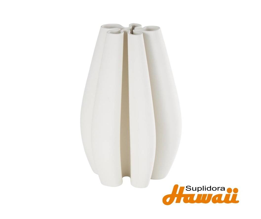JARRONCLADO DIMENSIONAL ABSTRACTO 14325 CBORDE FLORAL CERAMICA BLANCO 7W 11H