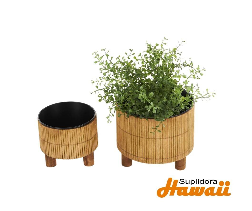 MACETERO EN MADERA S2 DBAMBU 13447 MARRON aINTERIOR EN METAL 5H