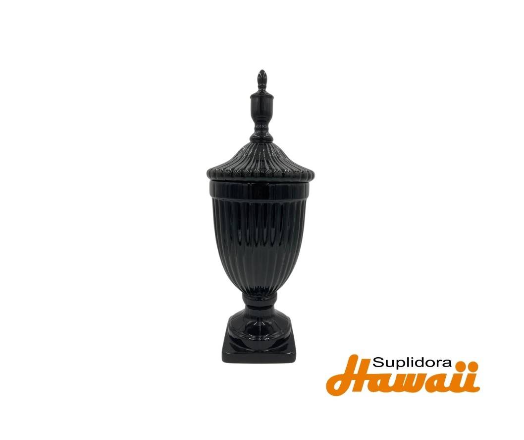 JARRON DECORATIVO CON RANURAS 90685 Y TAPA DE CERAMICA NEGRA 12W 32H