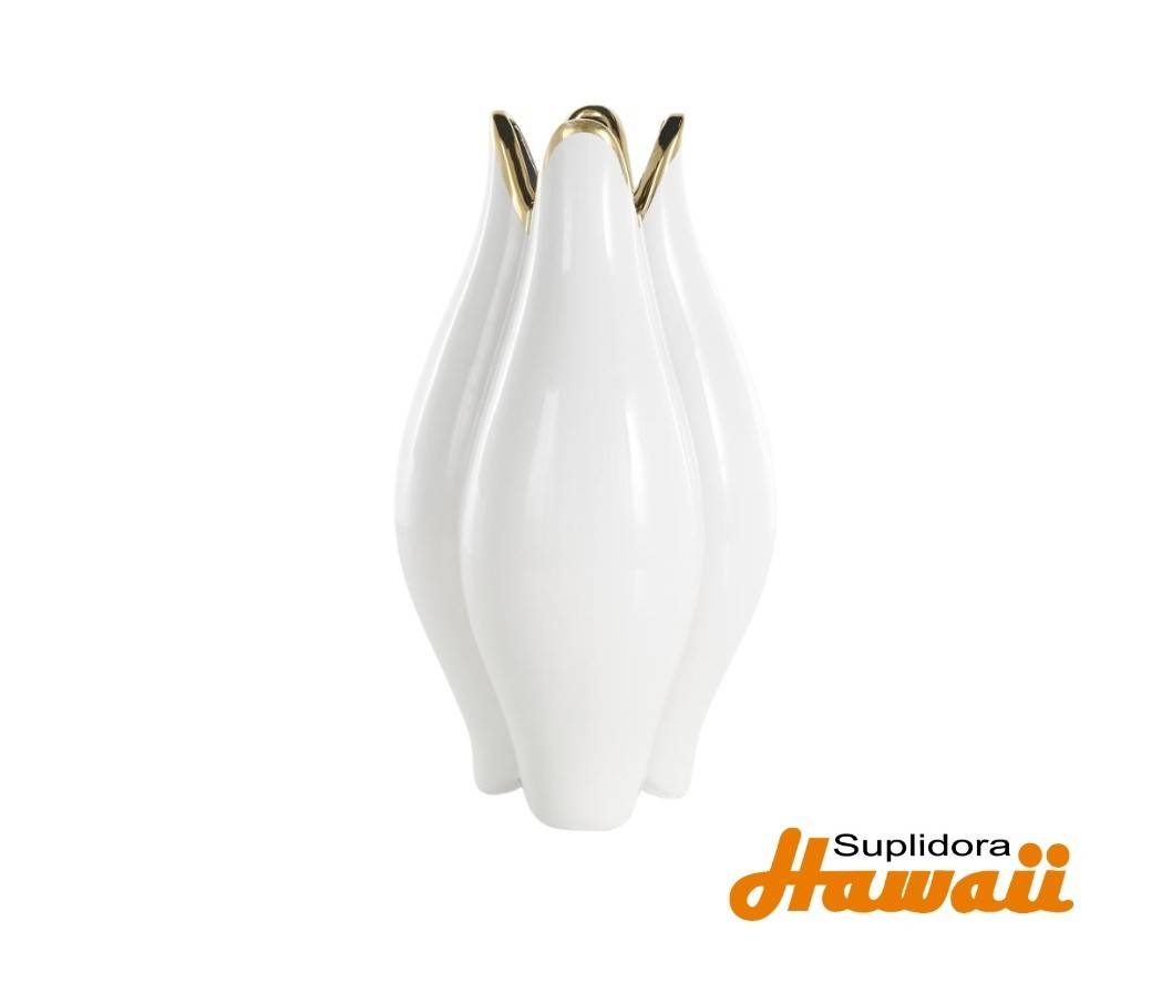 JARRON TULIPAN BLANCO CDORDE 14090 DORADO EN CERAMICA 8W 16H