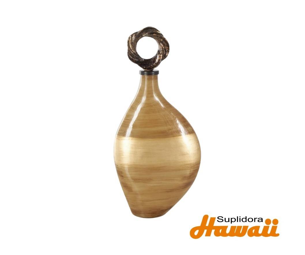 JARRON MARRON CLARO CCREMA 14704 CEPILLADO CON TAPA EN BRONCE 9W 19H
