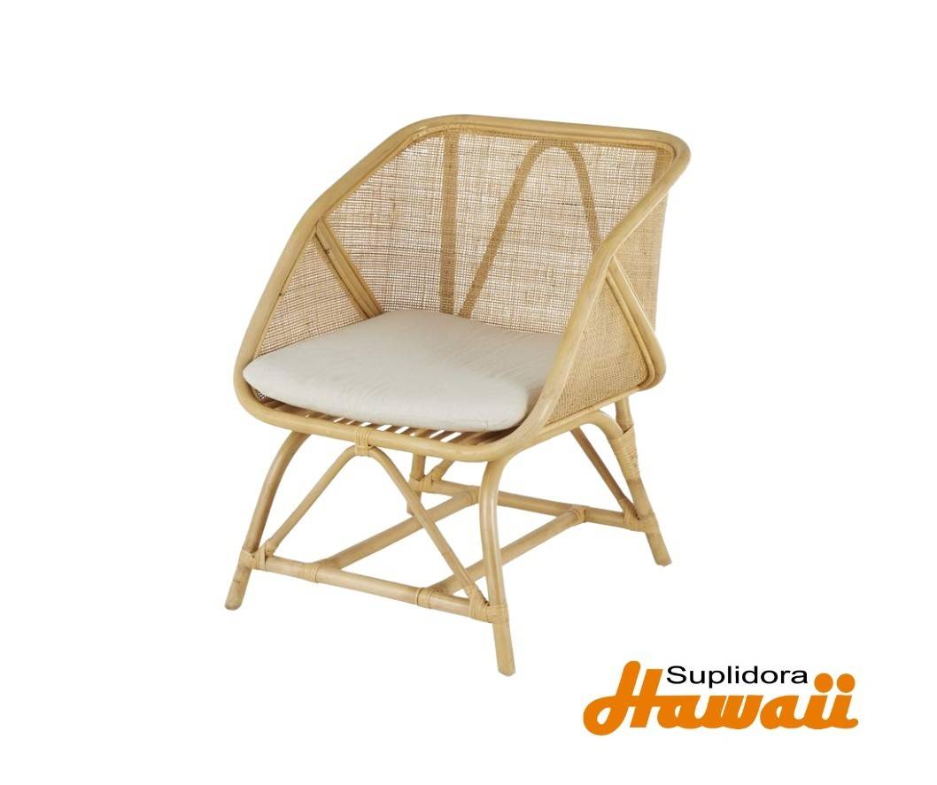 SILLA CUADRADA EN TEJIDO RATTAN 15167 MATURAL COJIN BLANCO 24W 32H