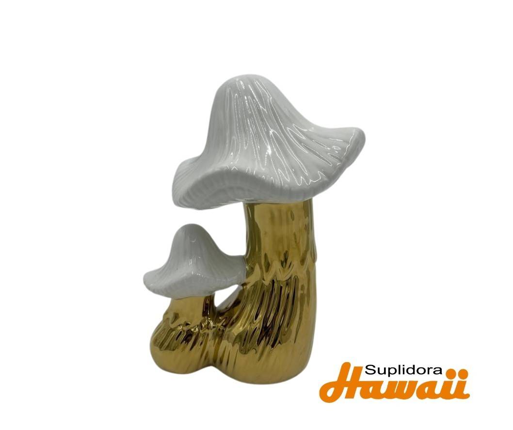 FIGURA DE HONGOS DE CERAMICA 57073 DORADA CON BLANCO 7W 10H