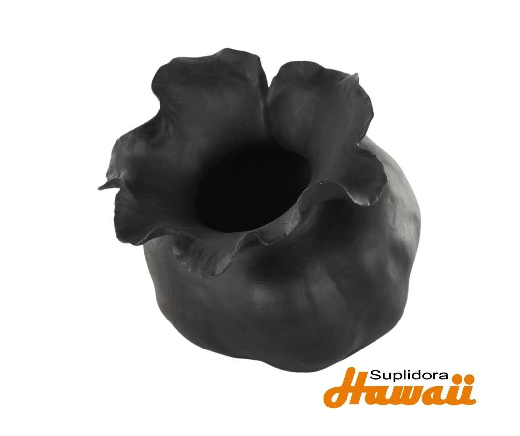 JARRON ABSTRACTO CBORDE DPETALOS 14946 REDONDO CERAMICA NEGRA 8W 9H