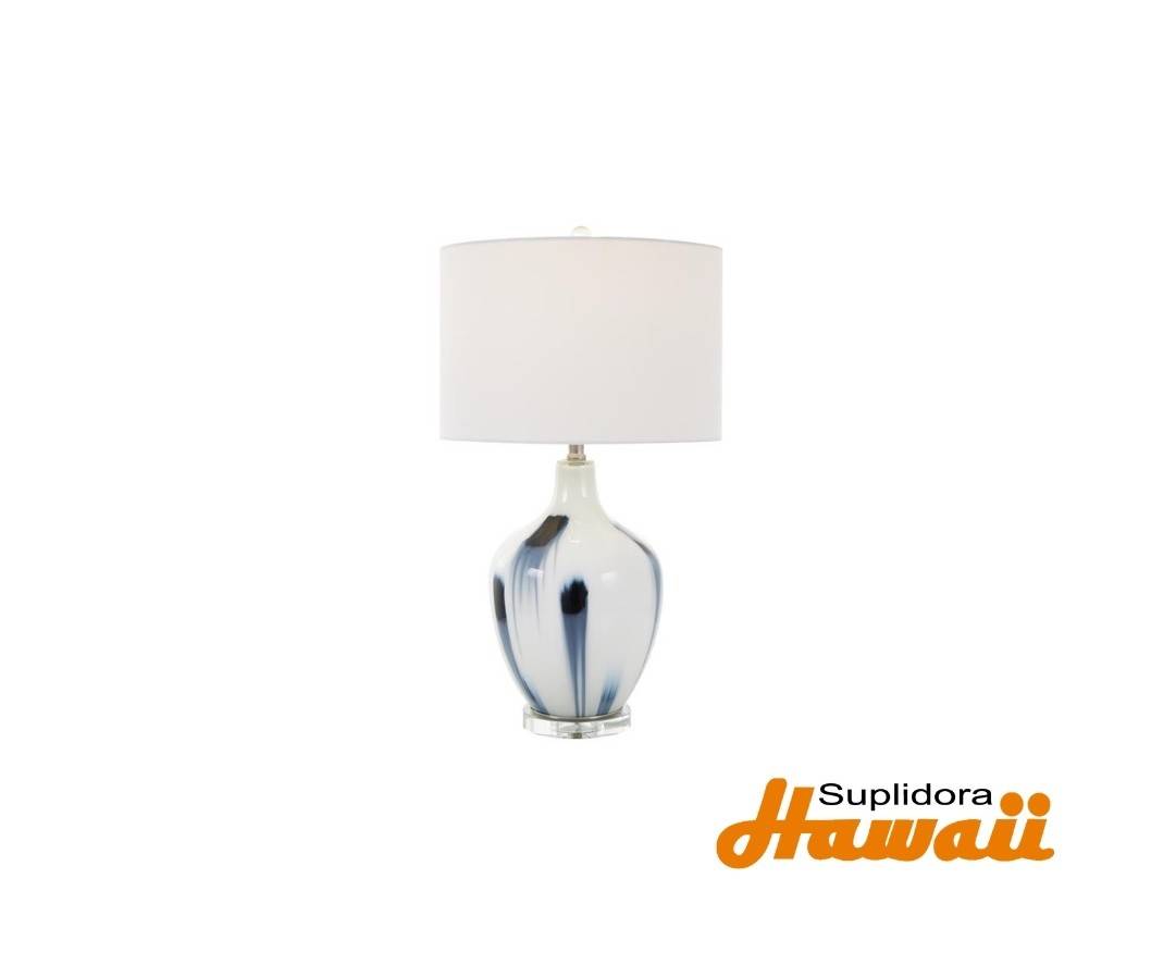 LAMPARA DE MESA ABSTRACTA DE 85623 VIDRIO BLANCO CON AZUL 15W 27H