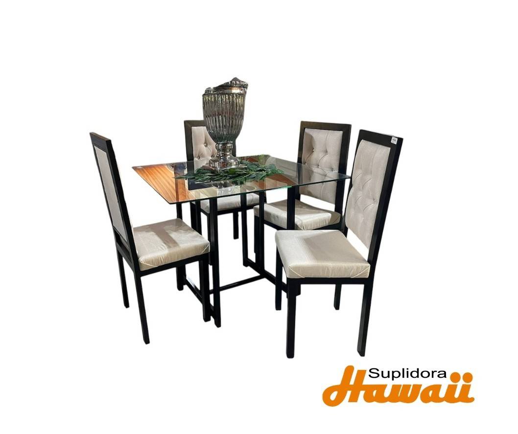 COMEDOR CONTEMPORANEO NEGRO TCRISTAL 4S TAPIZCREMA