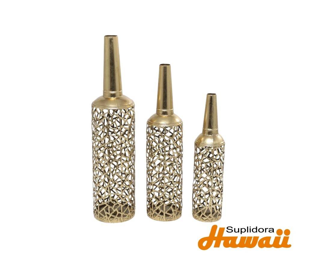 JARRONES DECORATIVOS S3 METAL a13575 DORADO CON MARCO ABIERTO30 25 21H