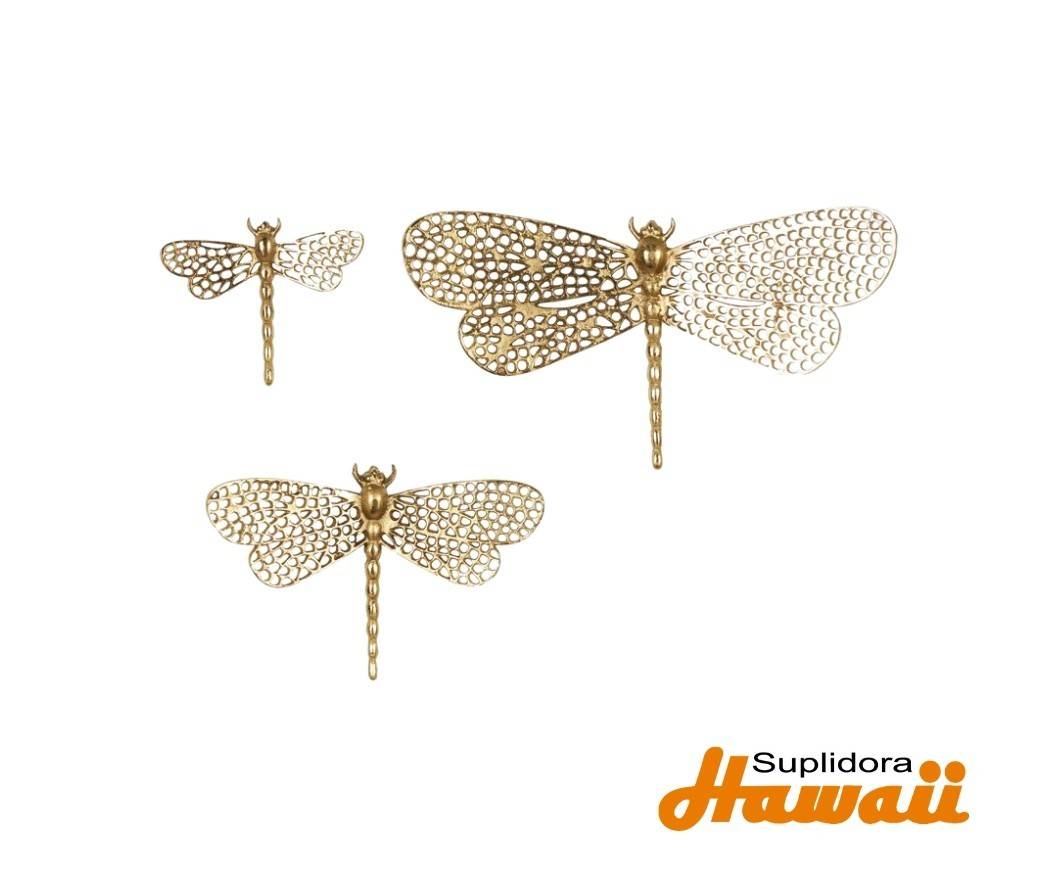 APLIQUE DPARED LIBELULAS S3 13992 C ALAS EN METAL DORADO 12 11 8H
