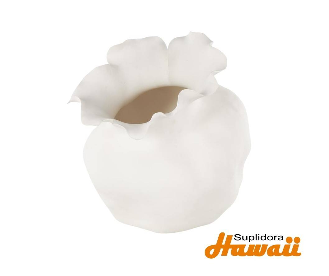 JARRON ABSTRACTO CBORDE DPETALOS 14901 EN CERAMICA BLANCA 11W 13H