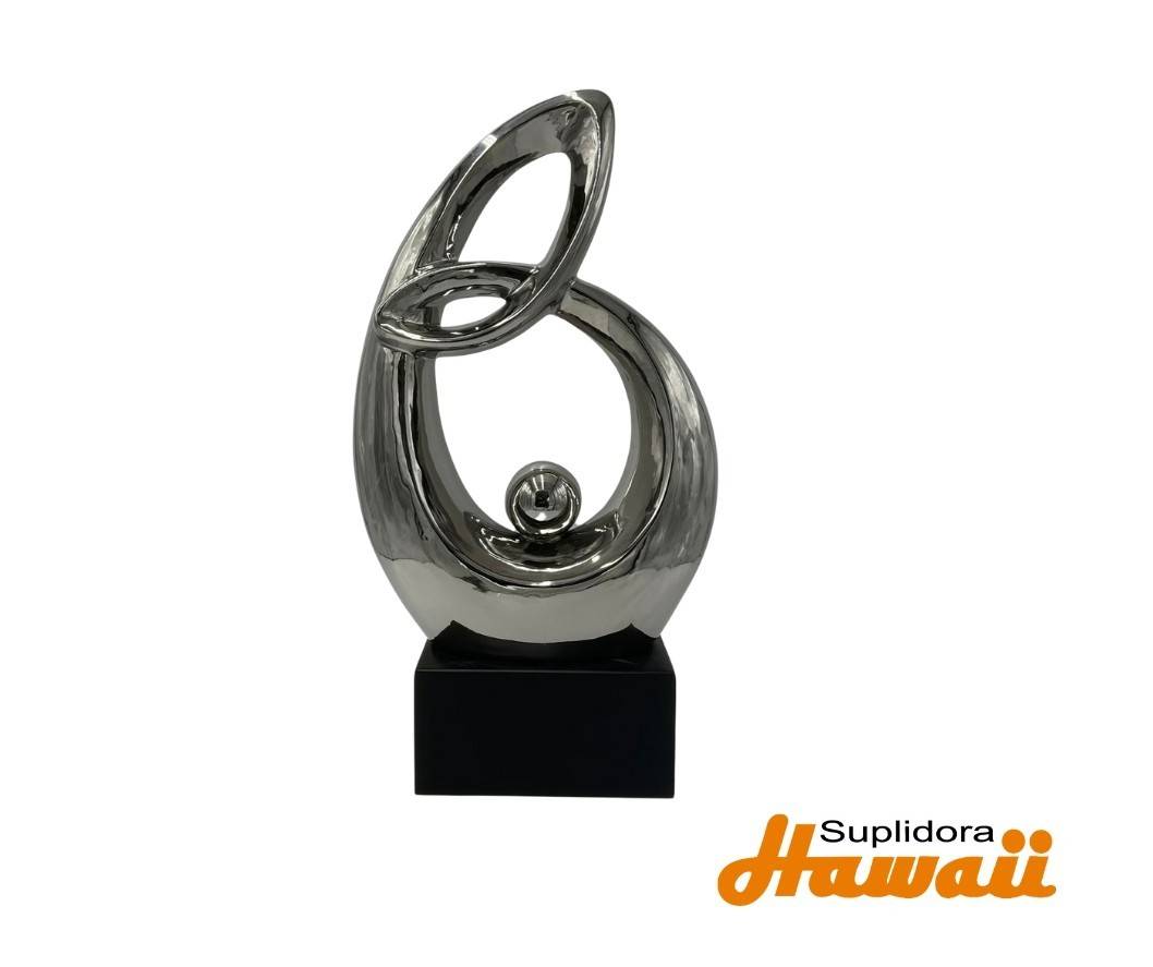 ESCULTURA ABSTRACTA DE CERAMICA 89089 PLATEADA 14W 25H